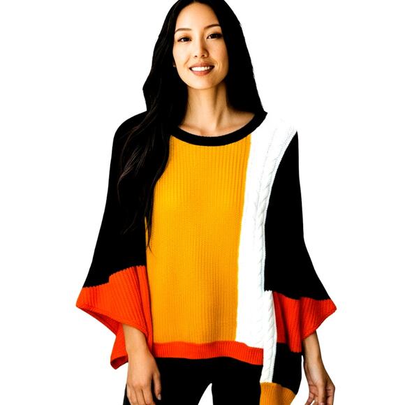 Love by Desing XL Orange Color Blocked Women's Sweater Misses 16 18 Extra Large - Picture 1 of 5